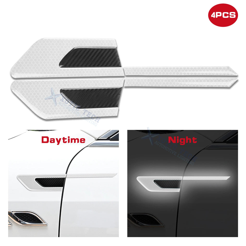 Reflective White Carbon Fiber Style Side Door Guard Decals Universal (2)