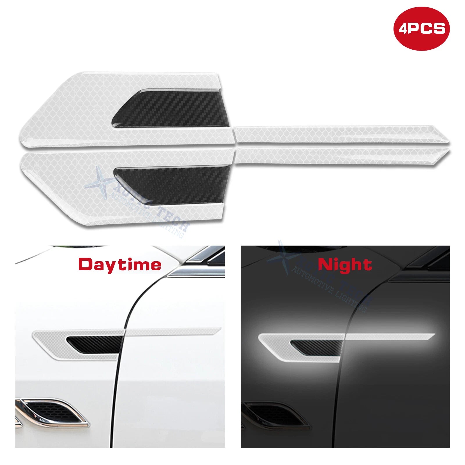 Reflective White Carbon Fiber Style Side Door Guard Decals Universal (2)