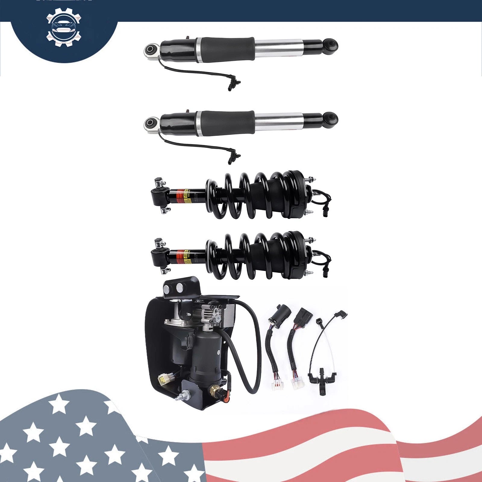 Front & Rear Shock Strut Assembly + Air Compressor for Chevy Suburban Tahoe (2015–2020)