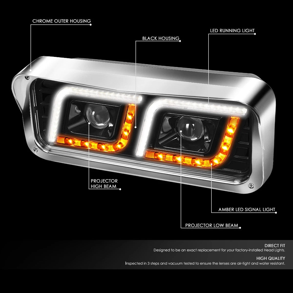 LED Turn Signal Headlight + Tool Box for Western Star 4800 Kenworth W900 (1981–2019)