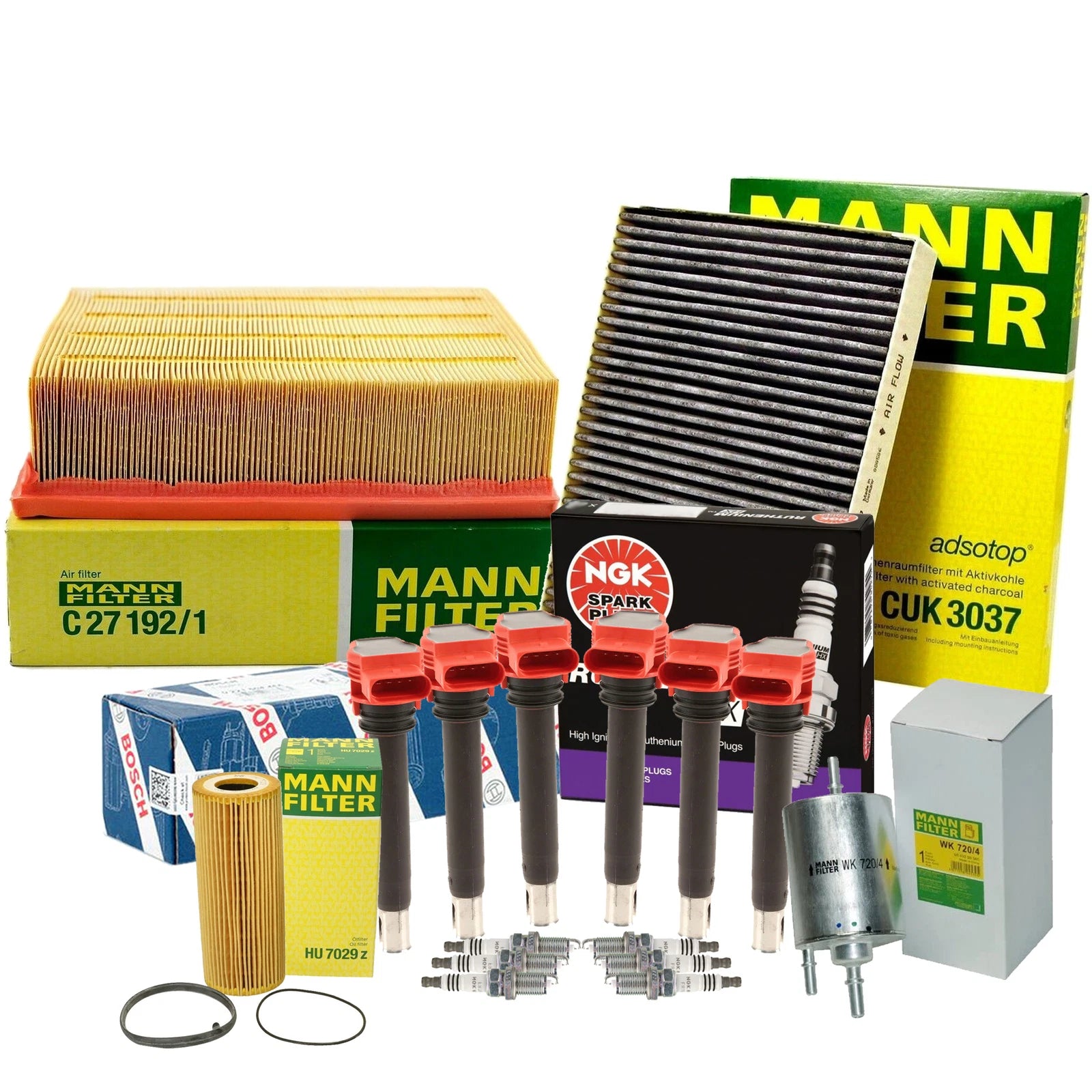 Set of 6 NGK RutheniumHX Spark Plugs & 6 Mann Filters for Audi BKH