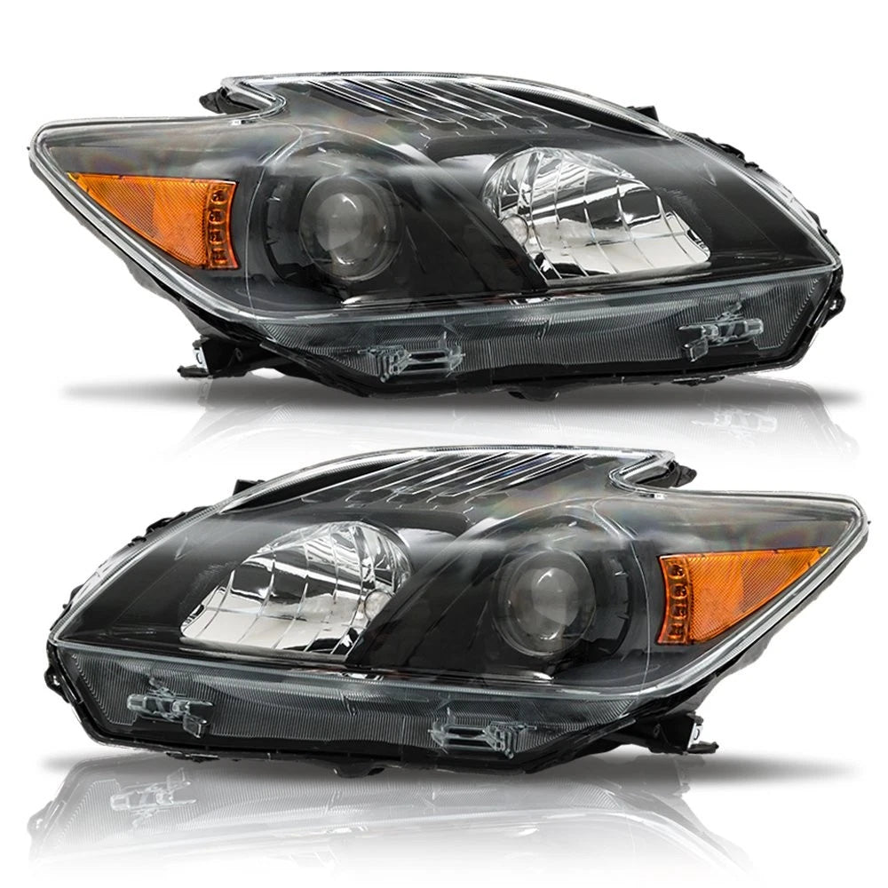 Set of 2 Black Halogen Headlights for Toyota Prius (2012–2015)