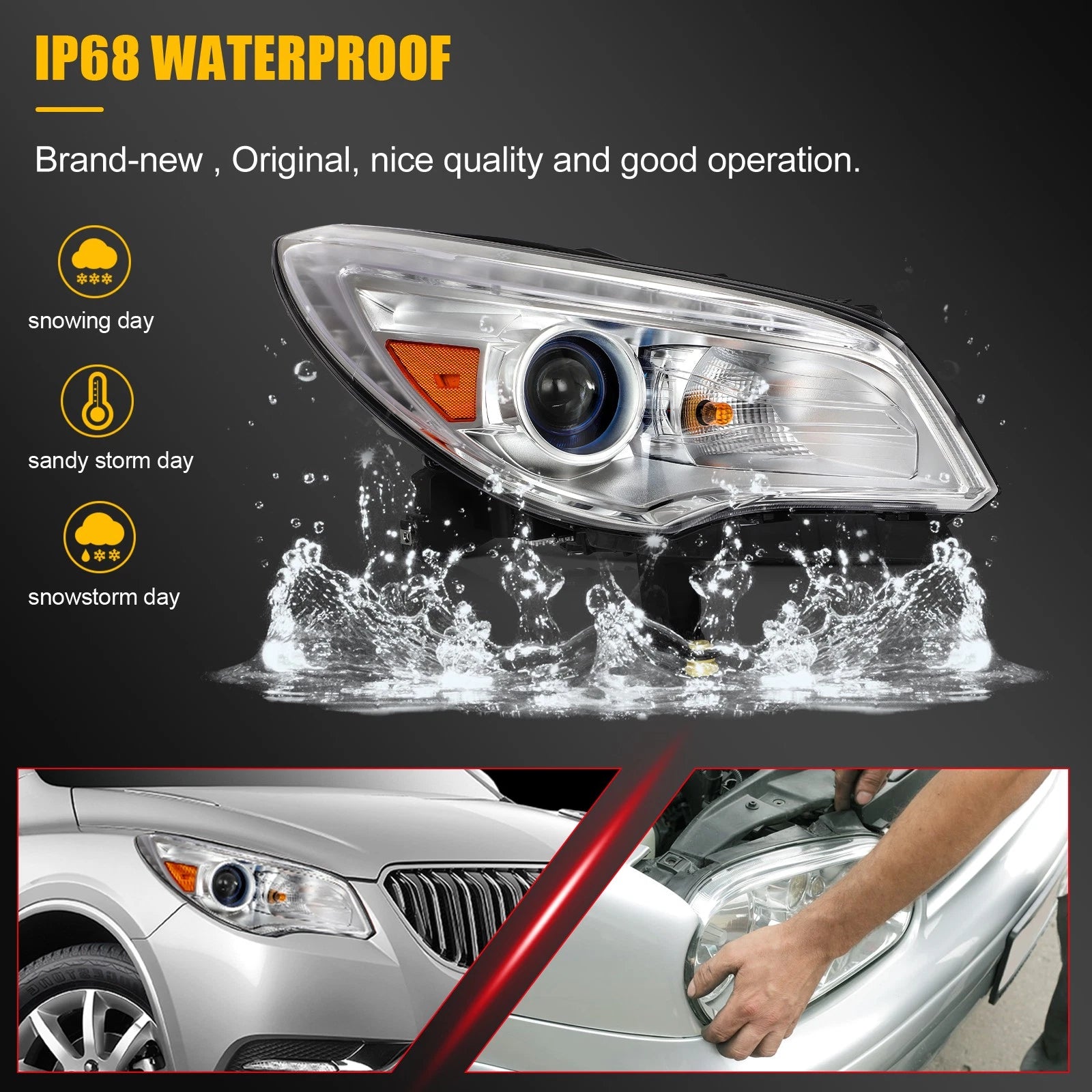 LED DRL Headlights for Buick Enclave (2013–2017) with Chrome Amber