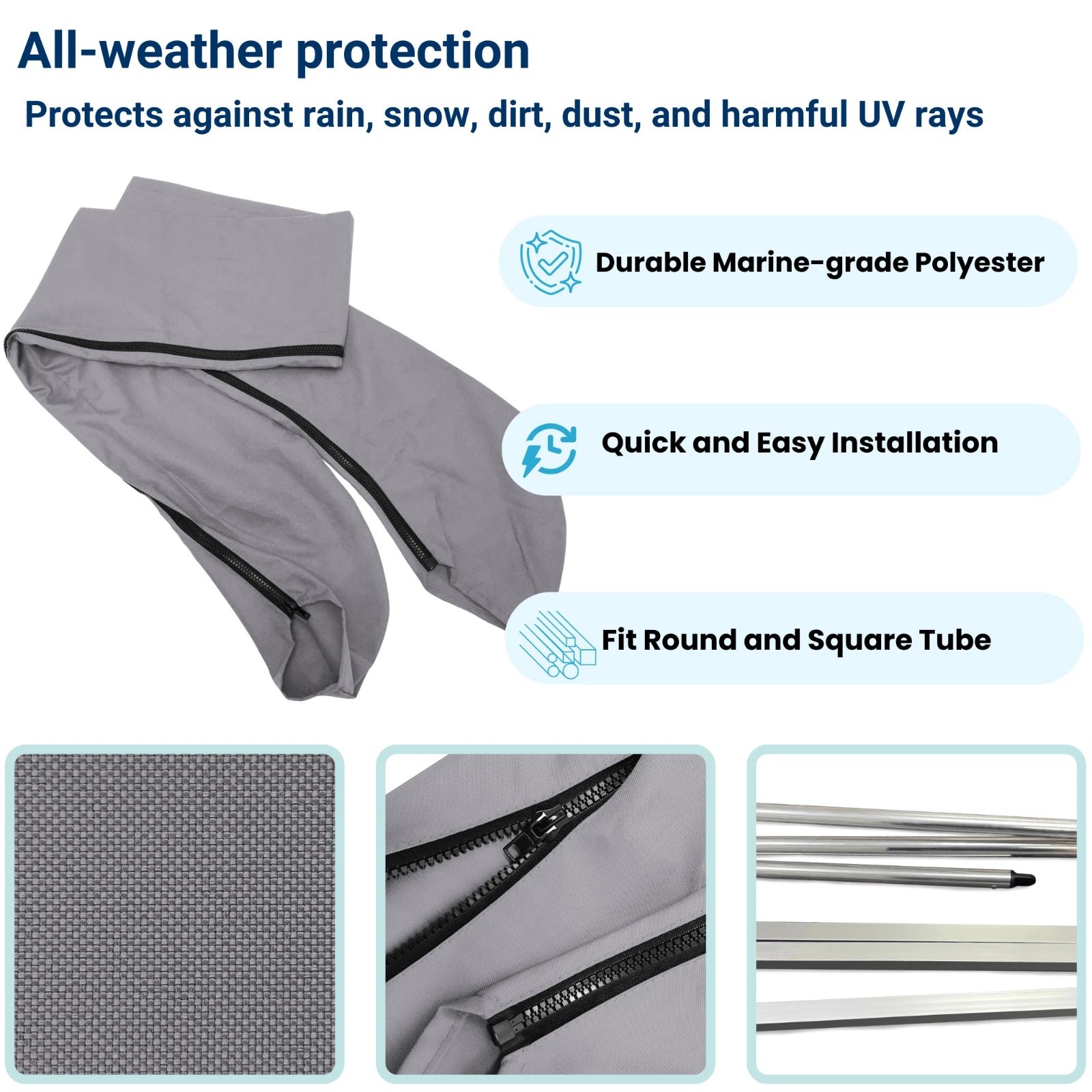 Bimini Top Boot Cover for 3-4 Bow Tops (Waterproof, Heavy Duty)