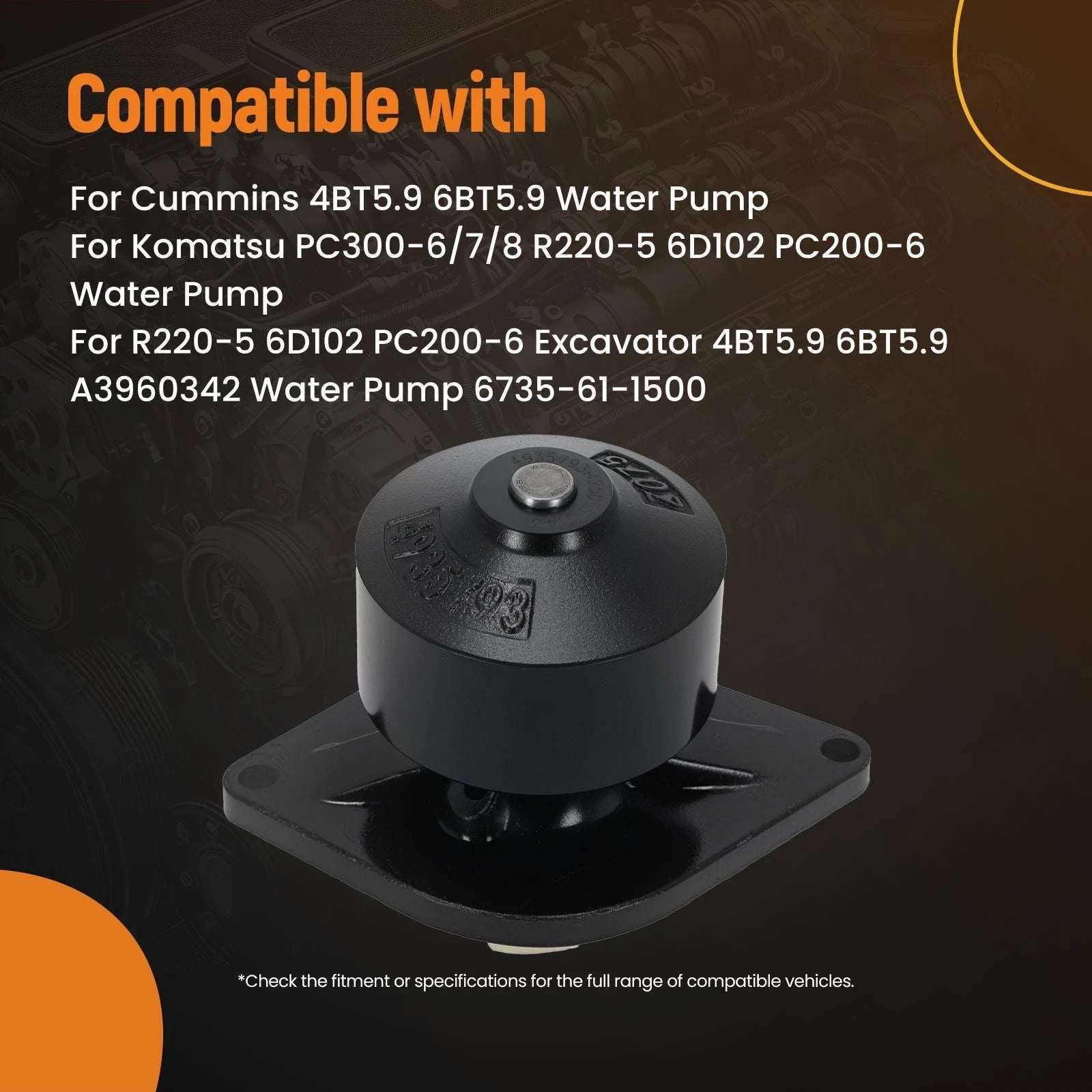 Coolant Pump for Komatsu PC300-6, PC300-7, PC300-8 (1990–2000)