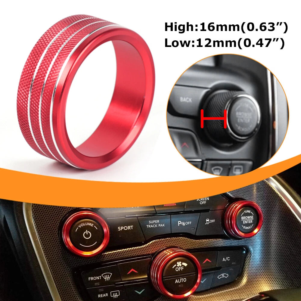 3X Red AC Radio Switch Trim Ring Knob Cover for Dodge Challenger/Charger