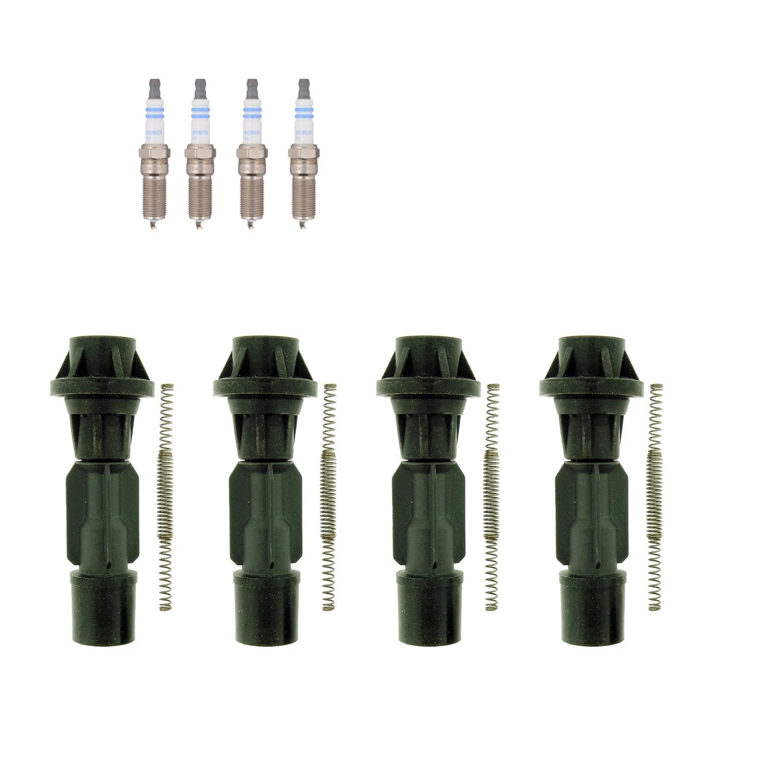 Set of 4 Bosch Double Iridium Spark Plugs & NGK Coil Boots for Mazda 3 CX-7 (2004–2012)