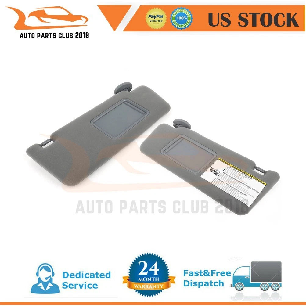 Set of 2 Sun Visors for Toyota Tacoma (2010) LH RH w/Extensions Mirrors Med Gray
