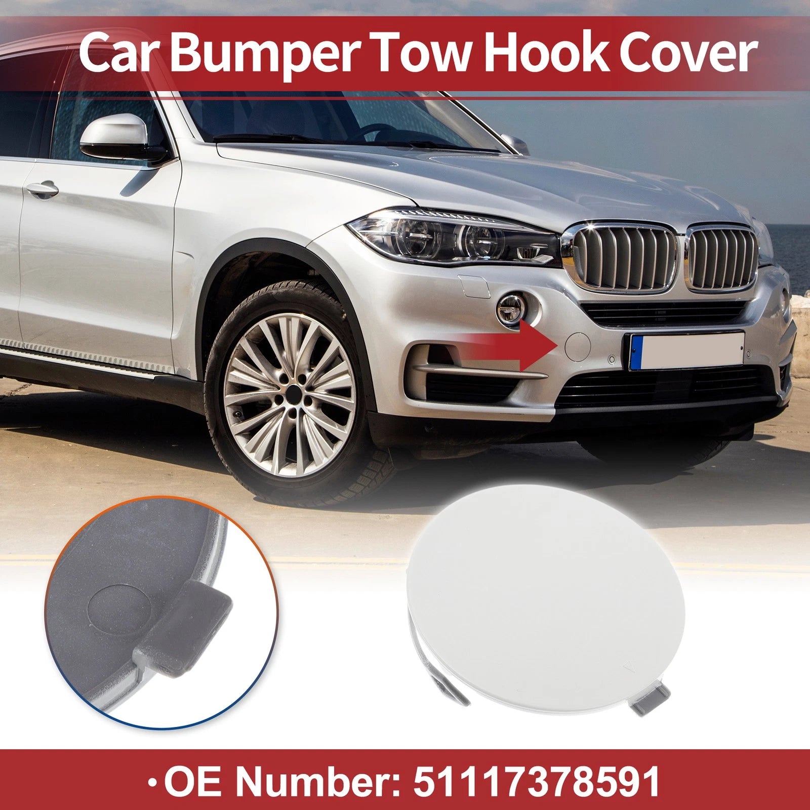Front Bumper Tow Hook Cover for BMW X5 F15 (2014–2018) No. 51117378591 White