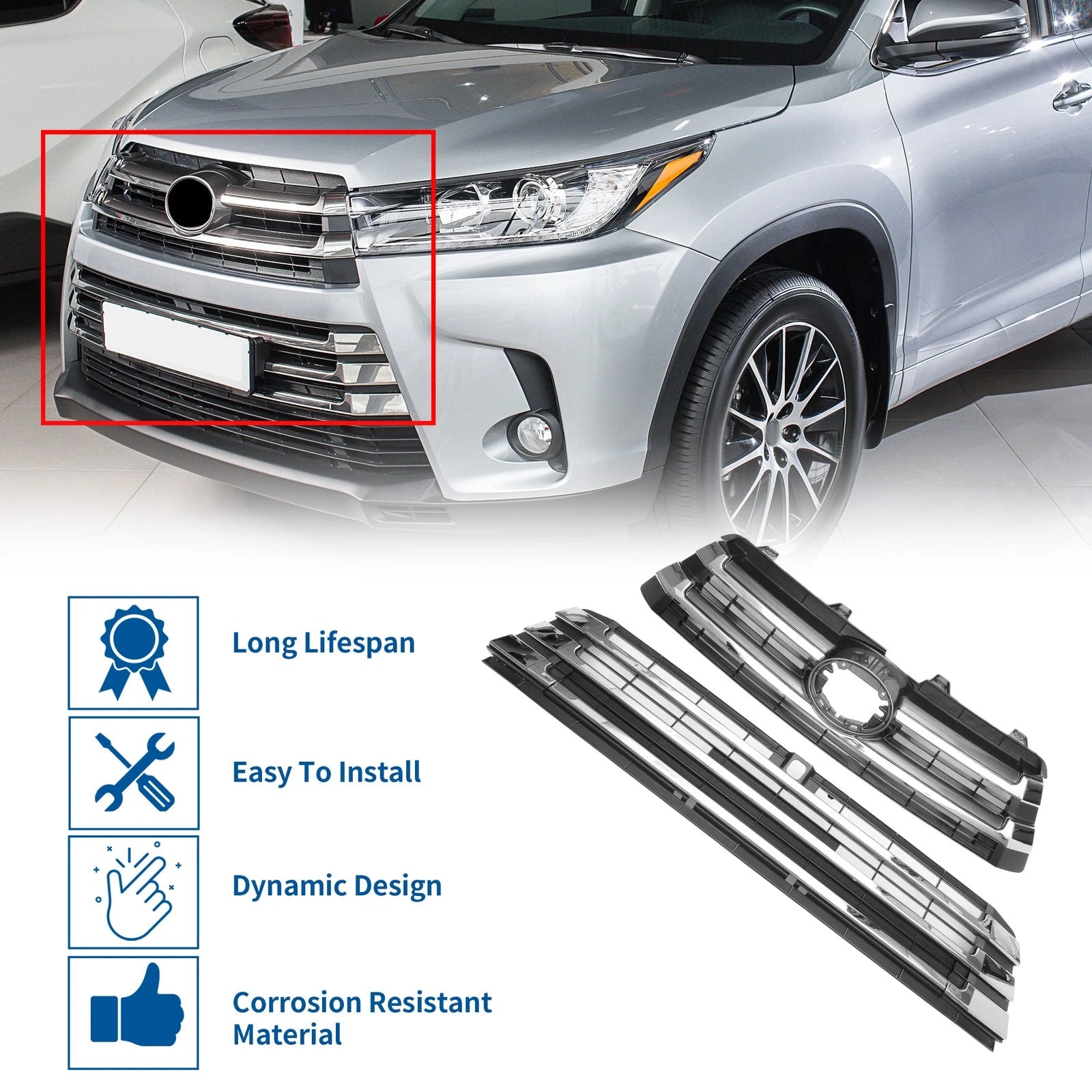 Front Lower Upper Hood Bumper Grille for Toyota Corolla (2020–2022) Black
