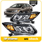 Headlight Assembly Black Pair for Honda Civic 2Dr, 4Dr (2012–2015)