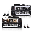 Black LED Tube Headlights for Chevy GMC Sierra C/K Silverado (88–98)
