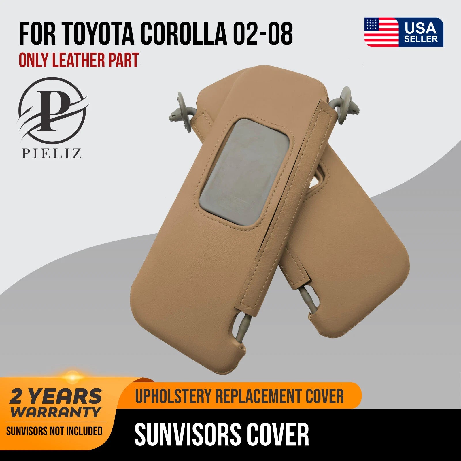 Sunvisors Cover Set for Toyota Corolla (2002–2008) Beige Tan PVC Leather
