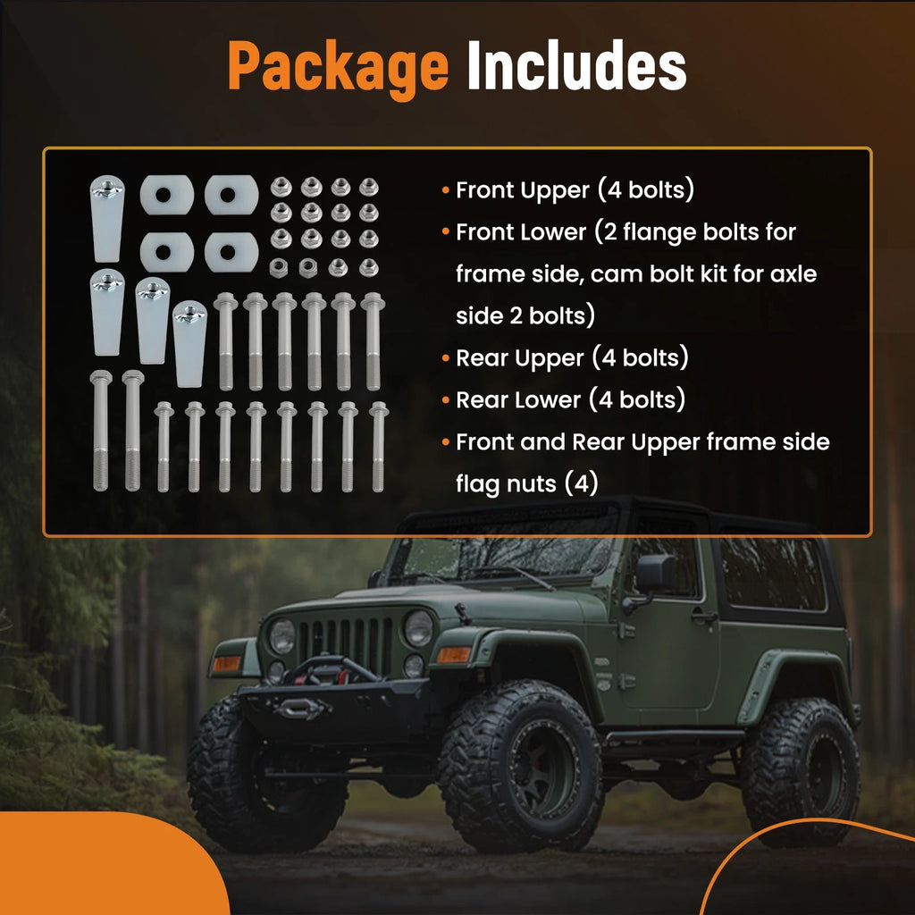 Complete Suspension Bushing Bolt Set for Jeep Wrangler TJ LJ (1997-2006)