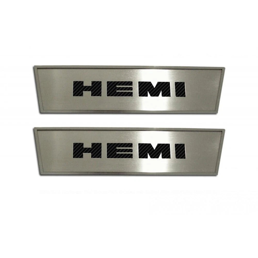 Brushed Door Badges w/HEMI Orange 'HEMI' Inlay for 2008-2014 Dodge Challenger