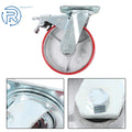 Set of 4 Red PU 6-Inch Casters with 2 Brakes and 2 Without Brakes