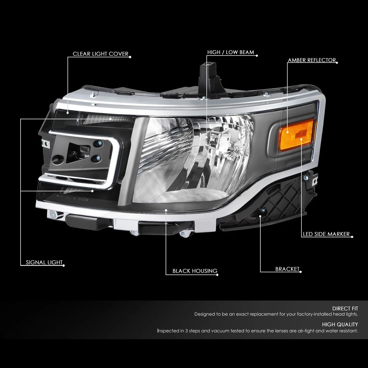 OE Style Black Housing Amber Corner Headlight for Ford Flex (2013–2019)