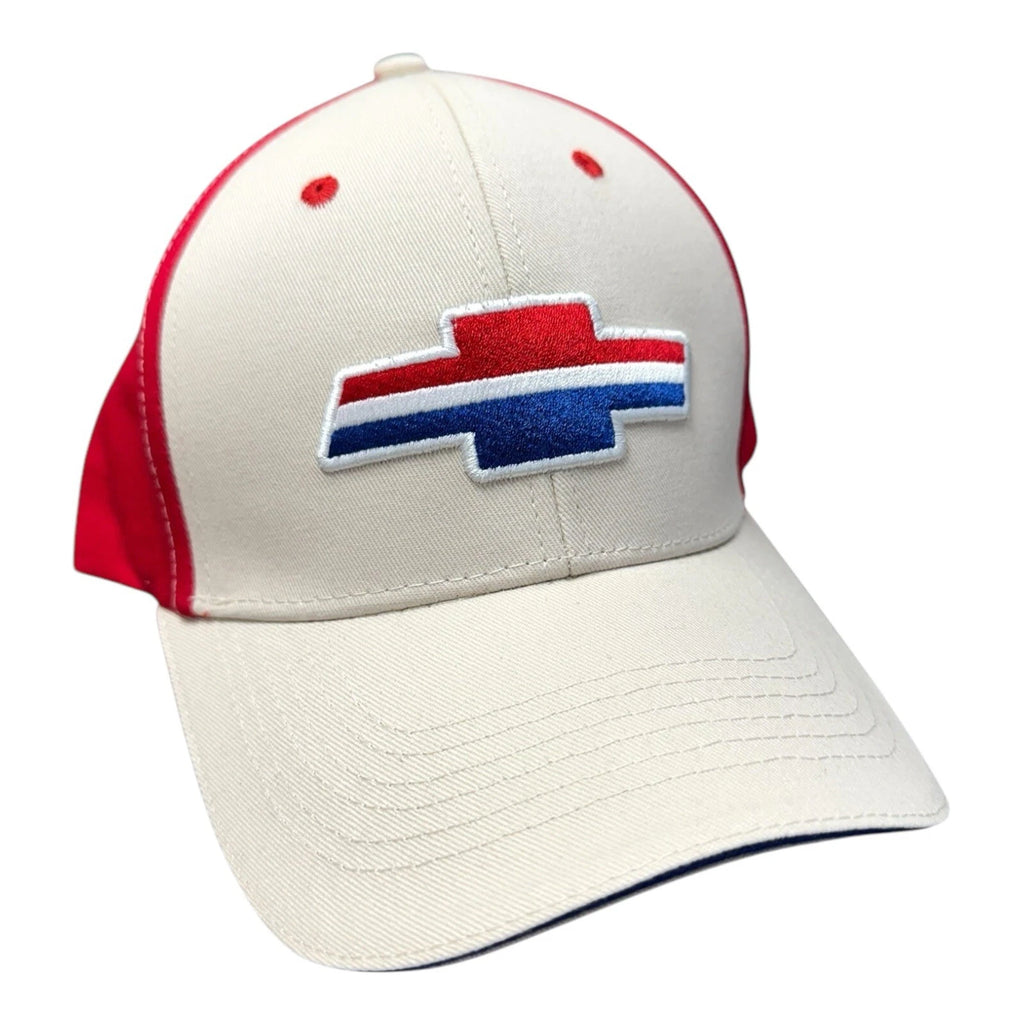 Embroidered Hat Cap for Chevy Bowtie Cream White Blue (—)
