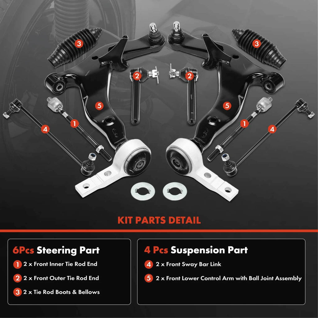 10pcs Front Side Control Arm Kit with Ball Joint for Nissan Murano (2005-2007)