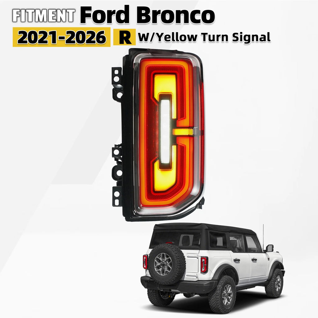 LED Tail Light for Ford Bronco (2021–2026) w/ Yellow Turn Signal Right