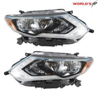 Set of 2 Projector Headlights for Nissan Rogue (2017–2019) Chrome Halogen