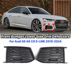 Pair Black Bumper Lower Side Grill Cover for Audi A6 S Line S6 (2019–2024)