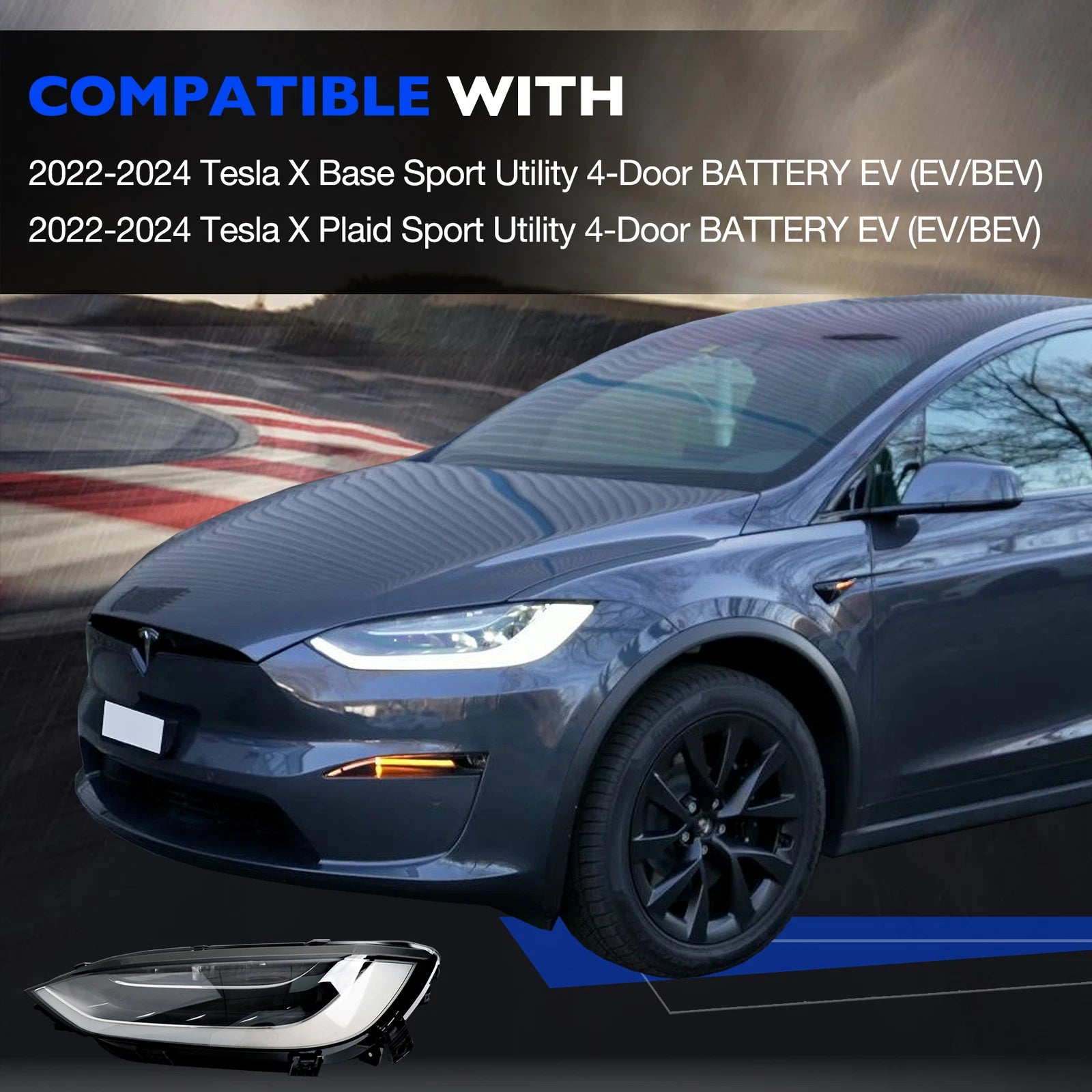 LED Headlight Assembly for Tesla Model X Plaid (2022-2024)