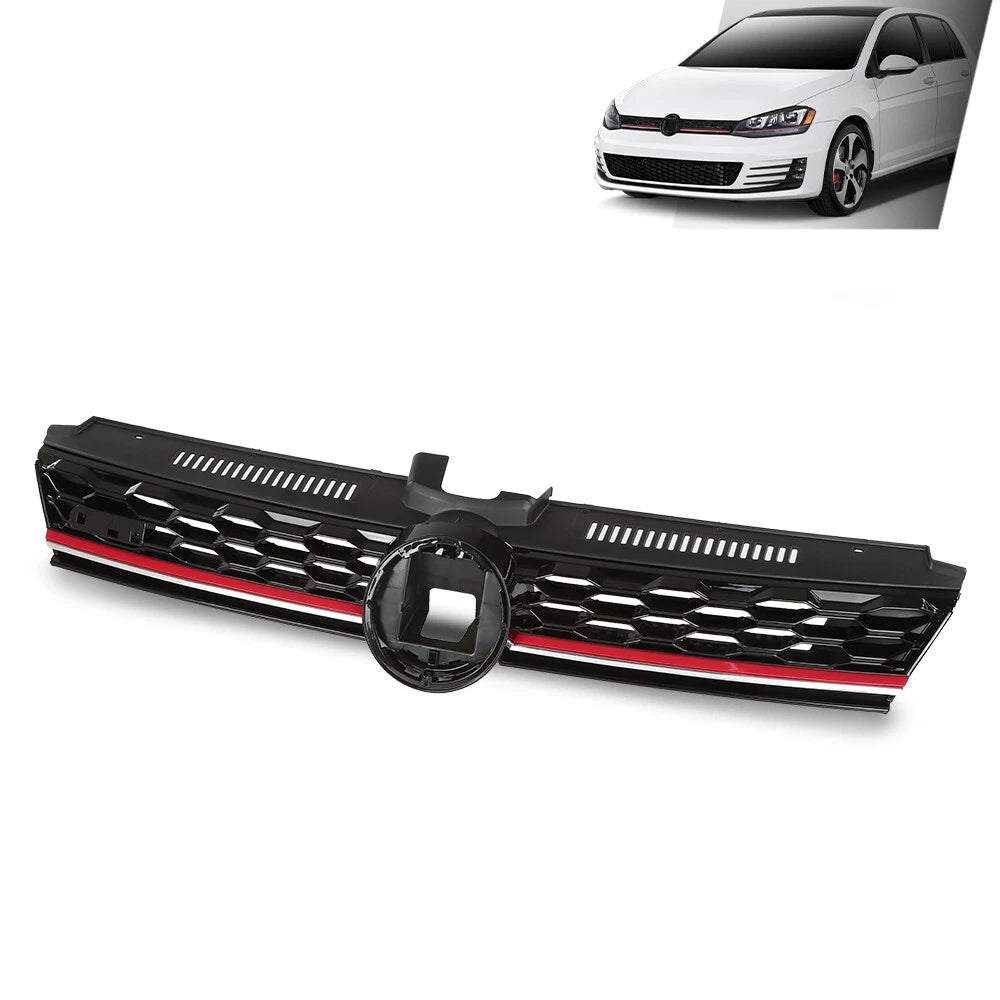 Front Hood Mesh Grille with Red Trim for VW Golf MK7 (2017–2019)