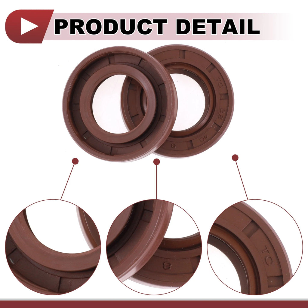 Set of 2 Oil Seal Rotary Shaft Seal FKM Rubber 22x40x8mm