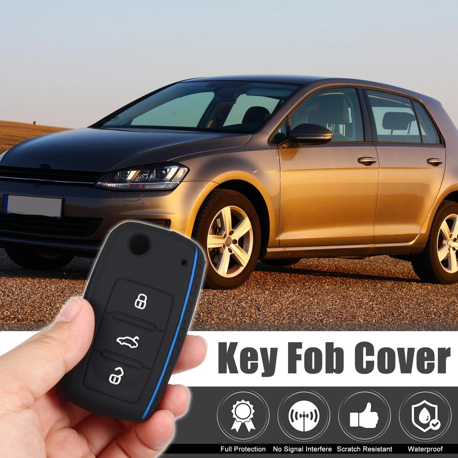 2X Black Silicone Key Fob Shell for Volkswagen GTI (2015–2021)