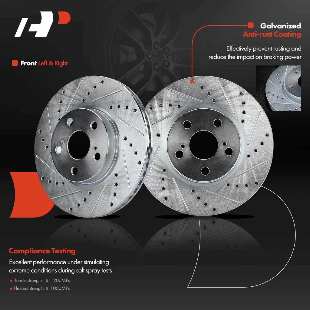 Front Drilled Brake Rotors and Ceramic Pads for Toyota Corolla (2009–2019)