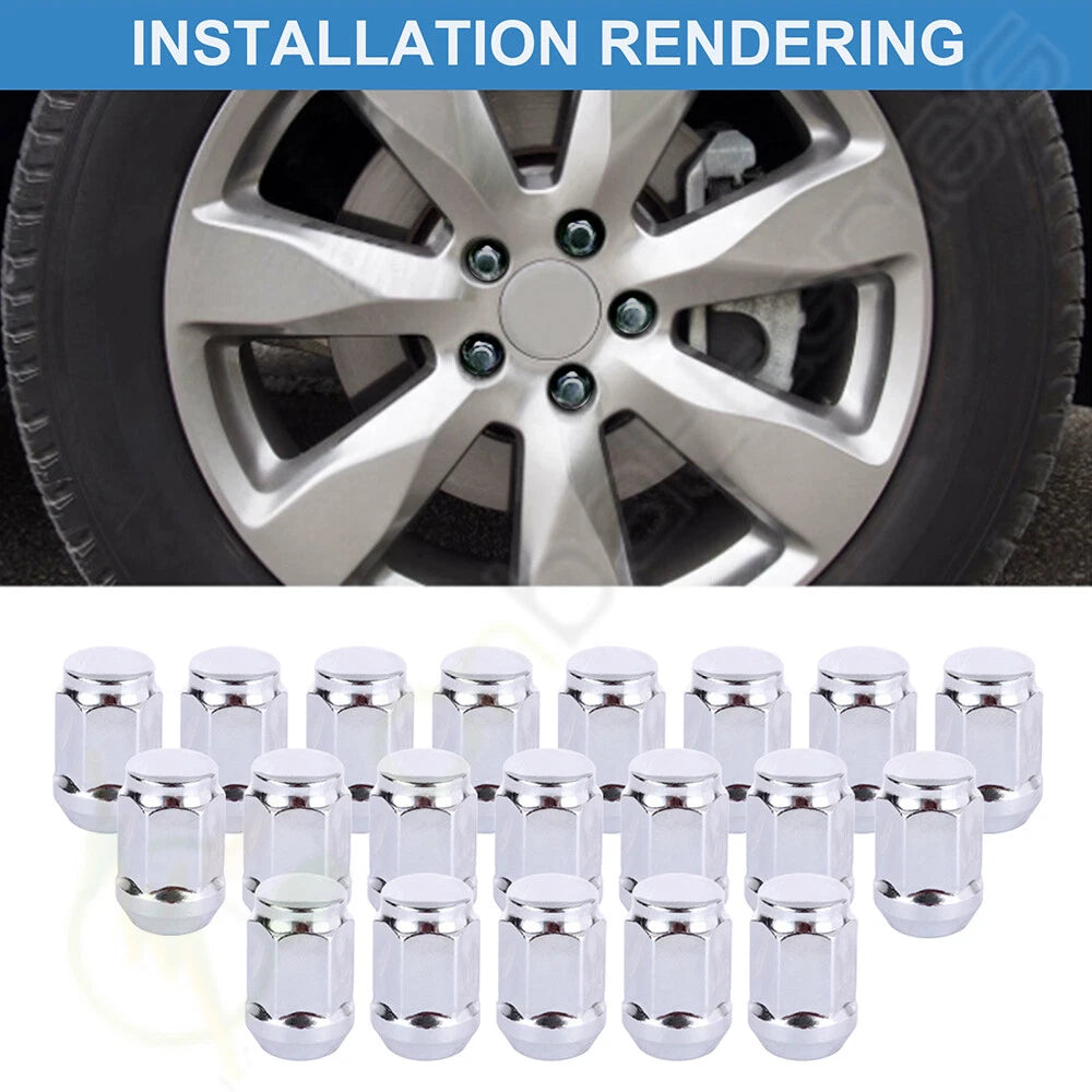Set of 20 Bulge Acorn 12x1.5 Chrome 1.395'' Tall Lug Nuts for Ford Honda Mazda RX-7 RX-8