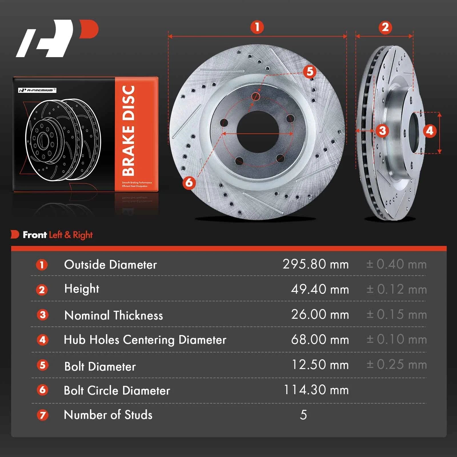 Front Side Drilled Brake Rotors for Nissan Altima (2007–2023) 295.8mm