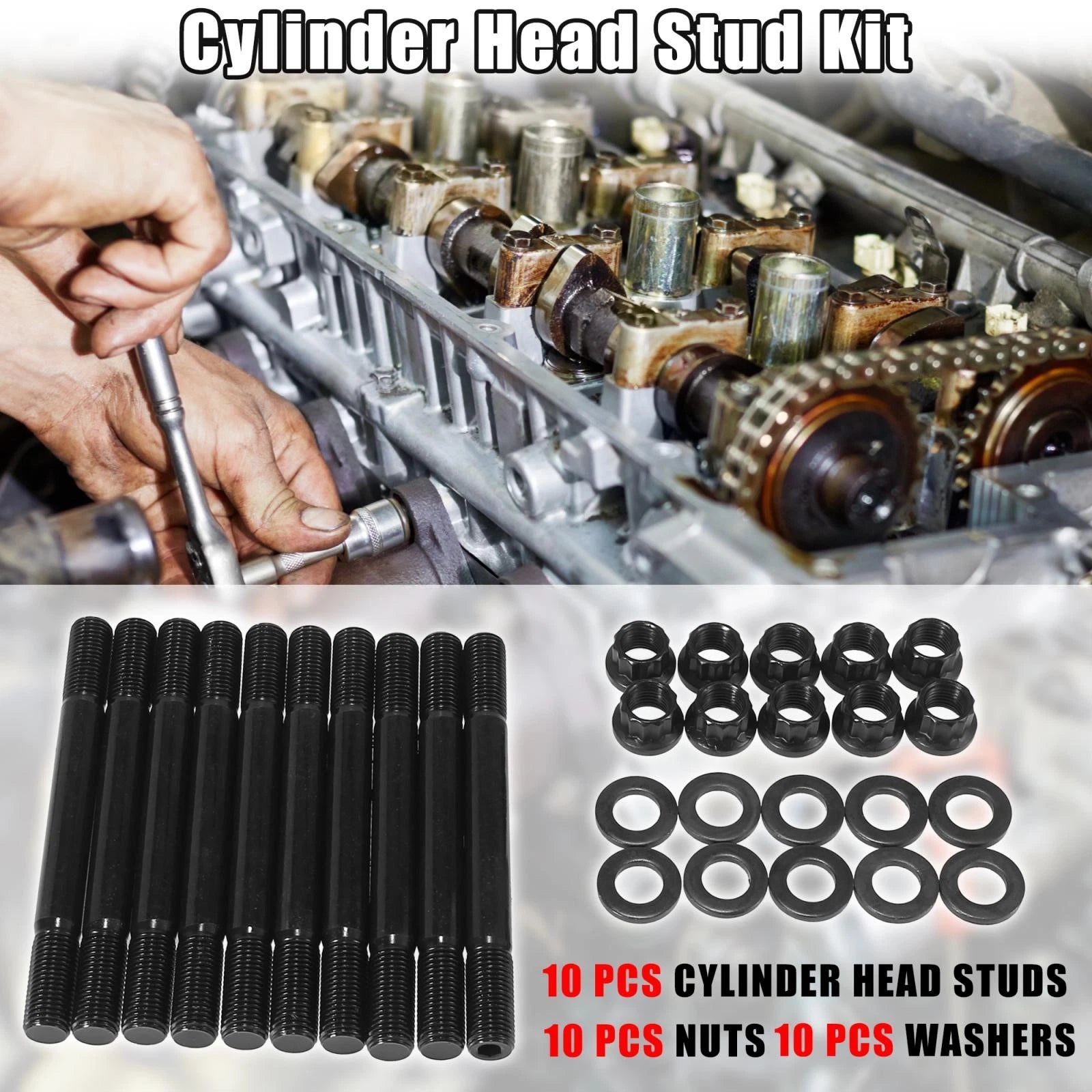 Black Metal Cylinder Head Stud Kit for Mitsubishi EVO8 EVO9 Eclipse (1994–2019)