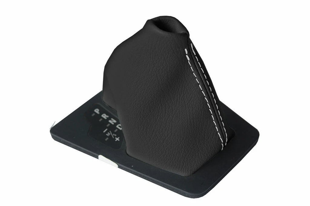 Leather Automatic Shift Boot Cover for BMW E60 (2004–2007) Black White Stitch