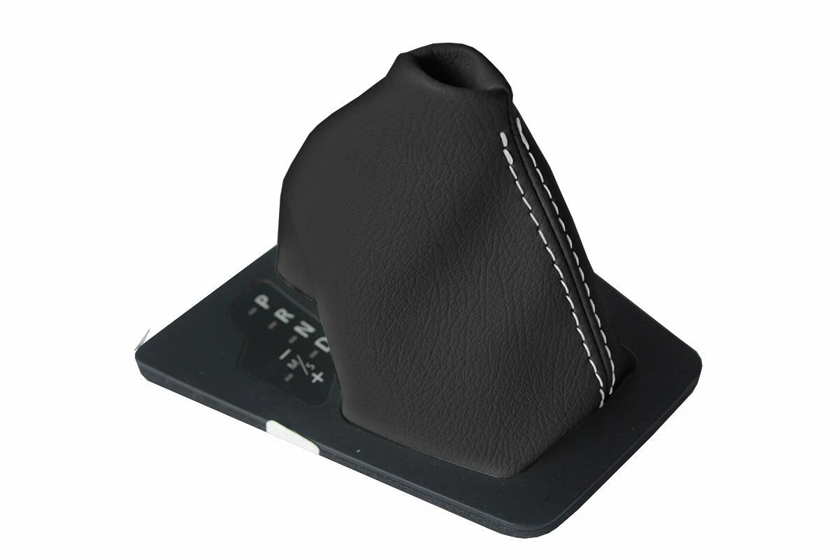 Leather Automatic Shift Boot Cover for BMW E60 (2004–2007) Black White Stitch
