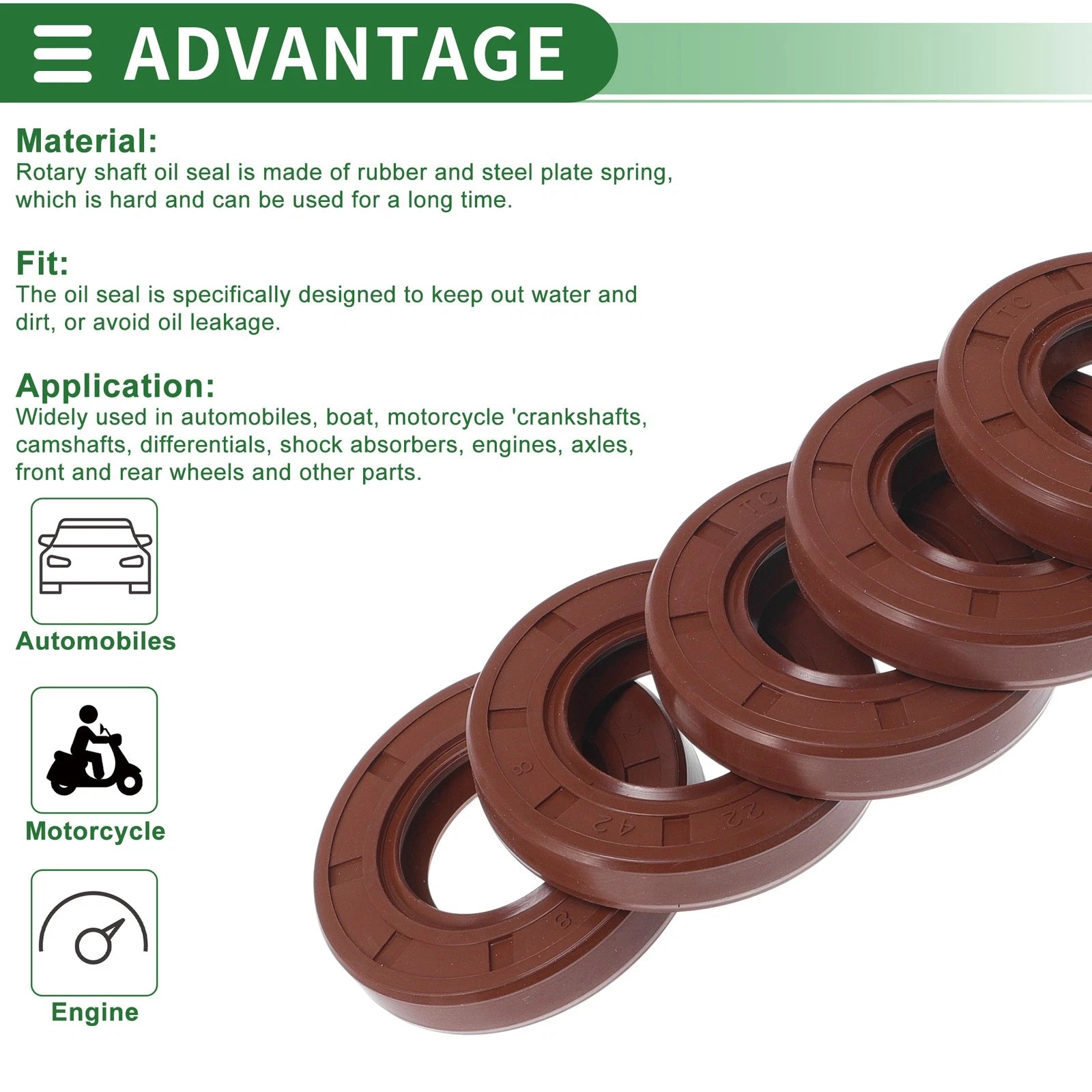 Set of 5 Oil Seal Rotary Shaft Seal FKM Rubber 22x42x8mm