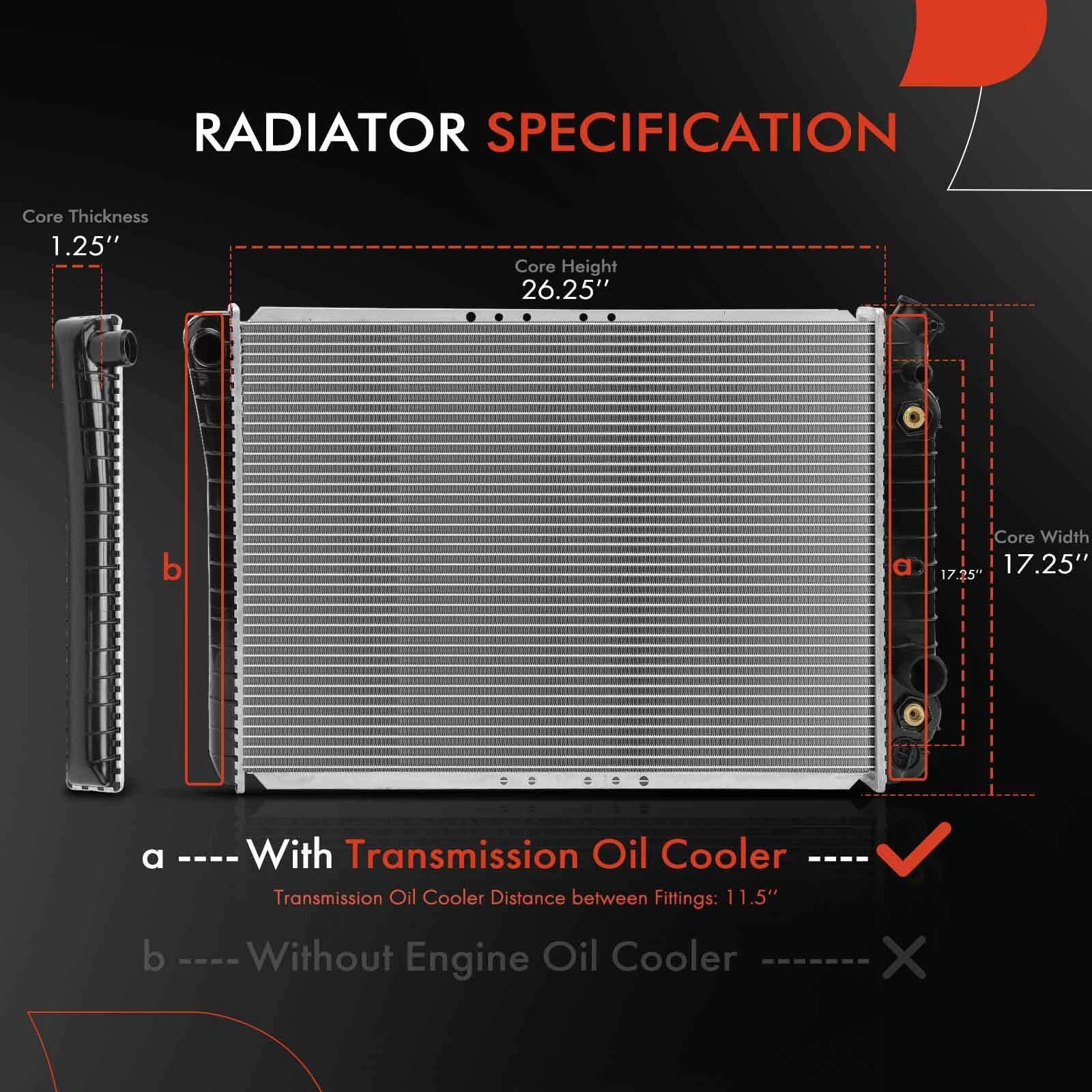 Radiator with Transmission Oil Cooler for Chevy Camaro (1982–1992)