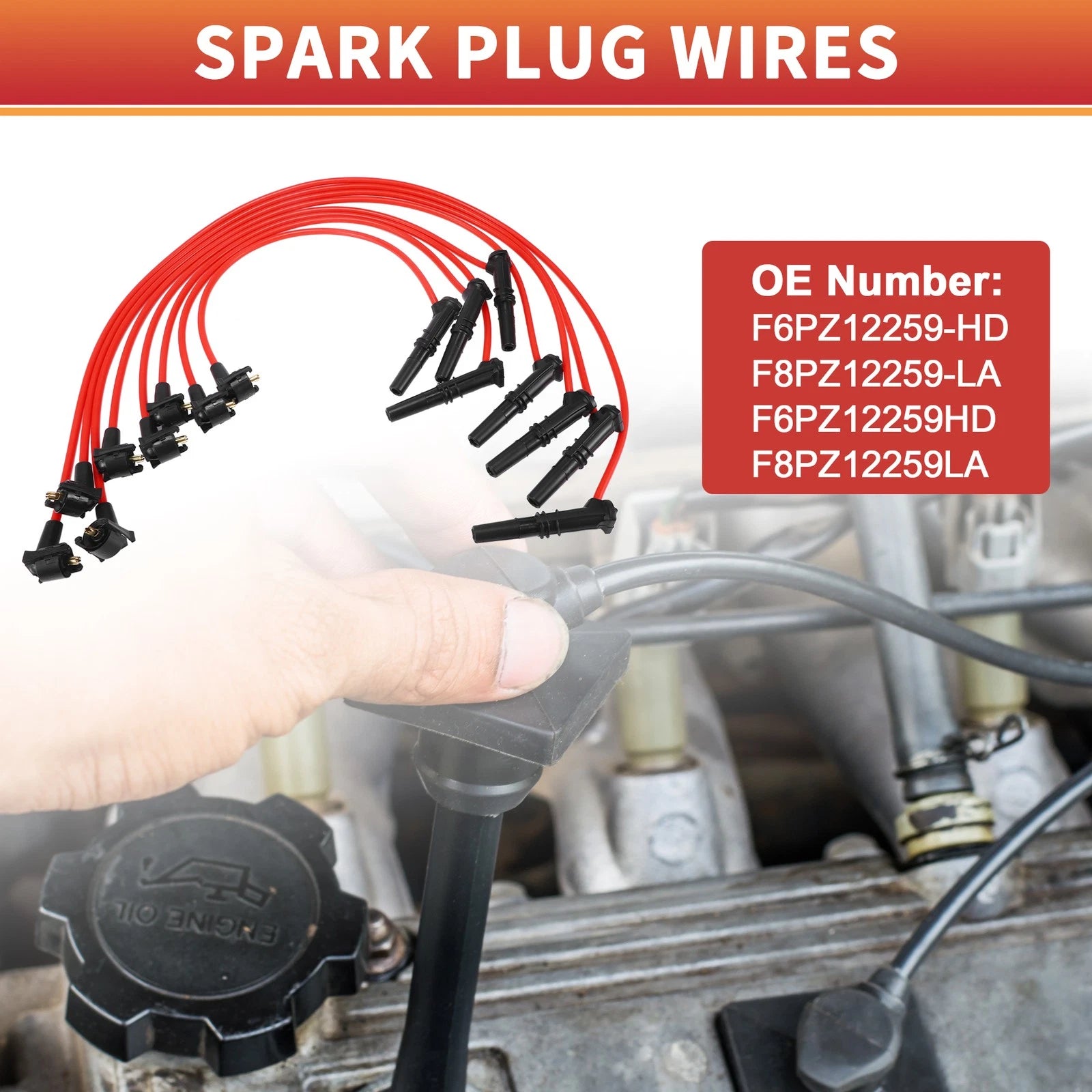 8 Pcs Spark Plug Wire Ignition Coil Cable No.F6PZ12259-HD for Ford Crown (1994–2004)