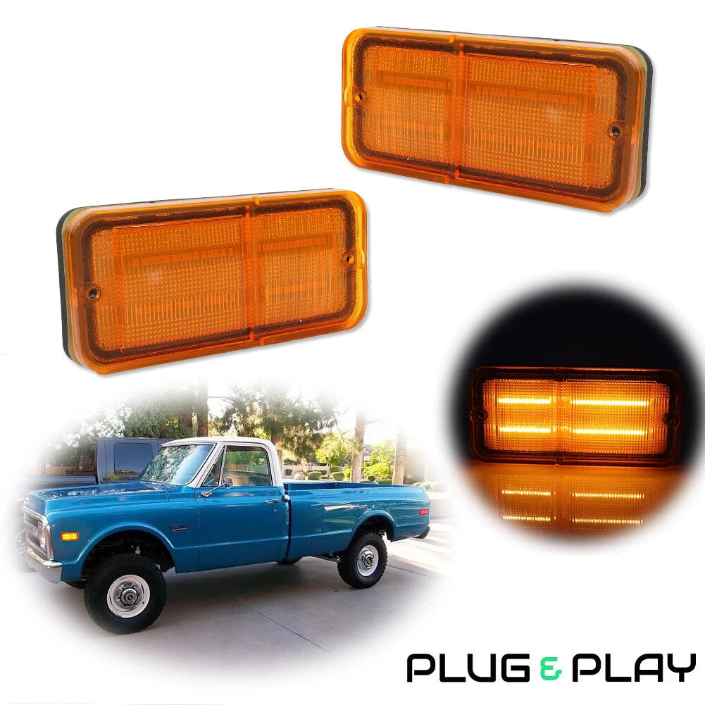 2X Amber LED Side Marker Lights for Chevy GMC Truck (1968–1972)