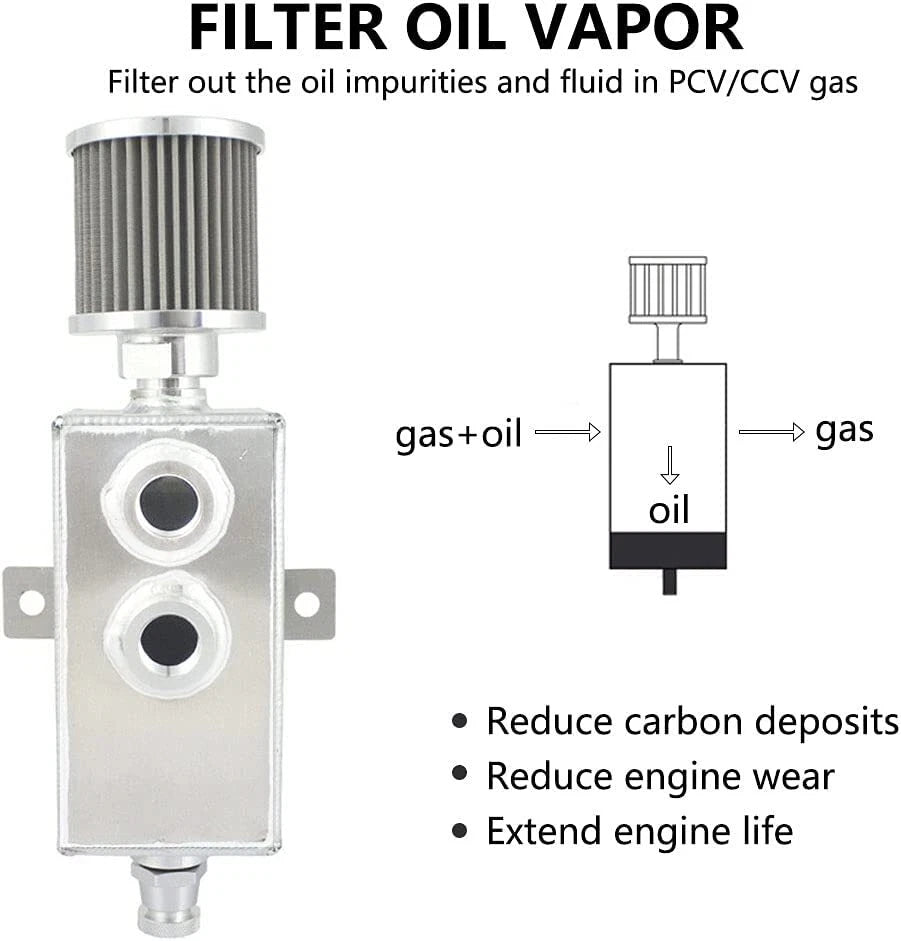 1L Aluminum Baffled Oil Catch Can for Universal Applications (2 Port)