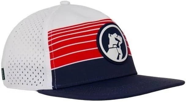 Mack Trucks Snapback Hat with Perforated Panels, Flat Brim, Striped