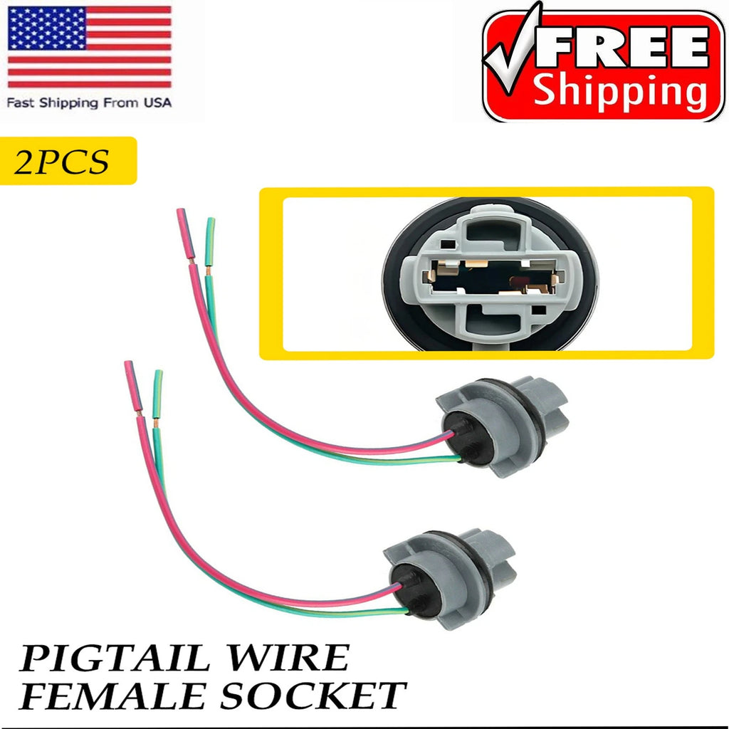2X Wire Pigtail Female 7440 Turn Signal Light Bulb Socket Connector for