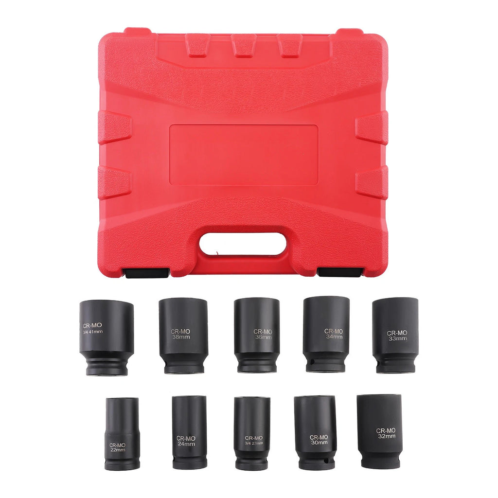 10pcs 6-Point Drive Deep Impact Socket Set Metric 22mm-24mm-27mm-41mm