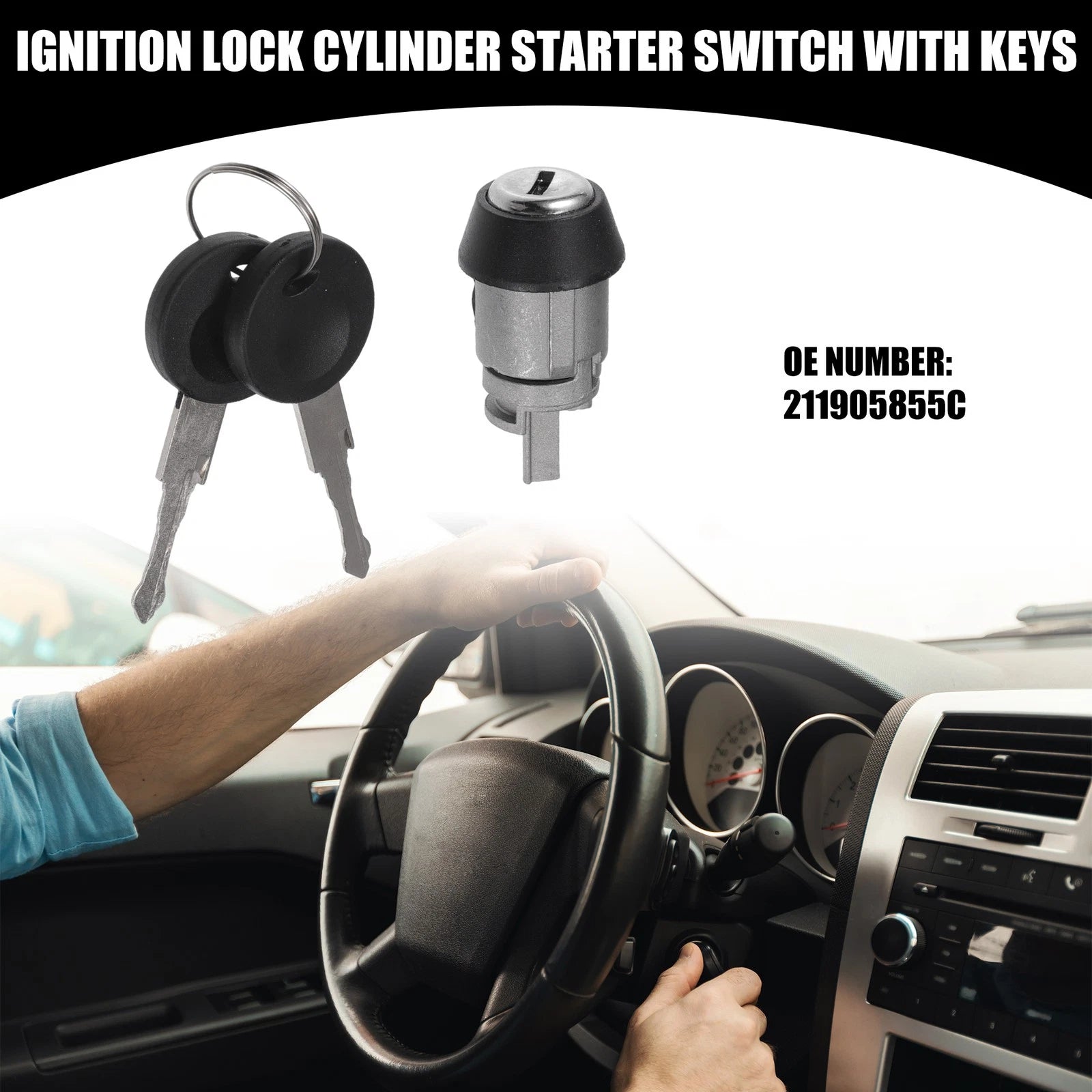 Ignition Starter Switch Lock Cylinder w/ Keys No. 211905855C for Volkswagen (1 Set)