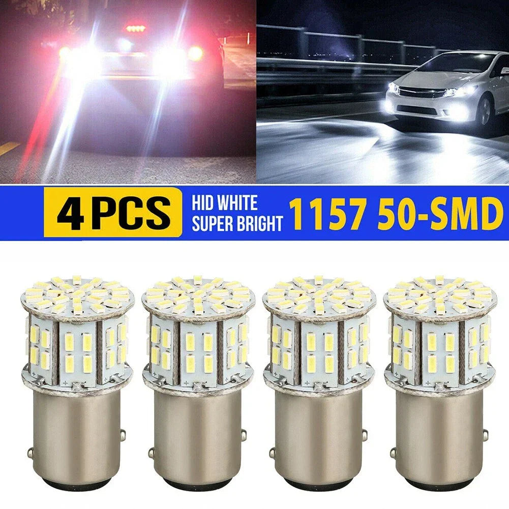 1157 BAY15D 4pcs 50SMD LED Tail Stop Light Bulbs 6000K Pure White for Vehicles