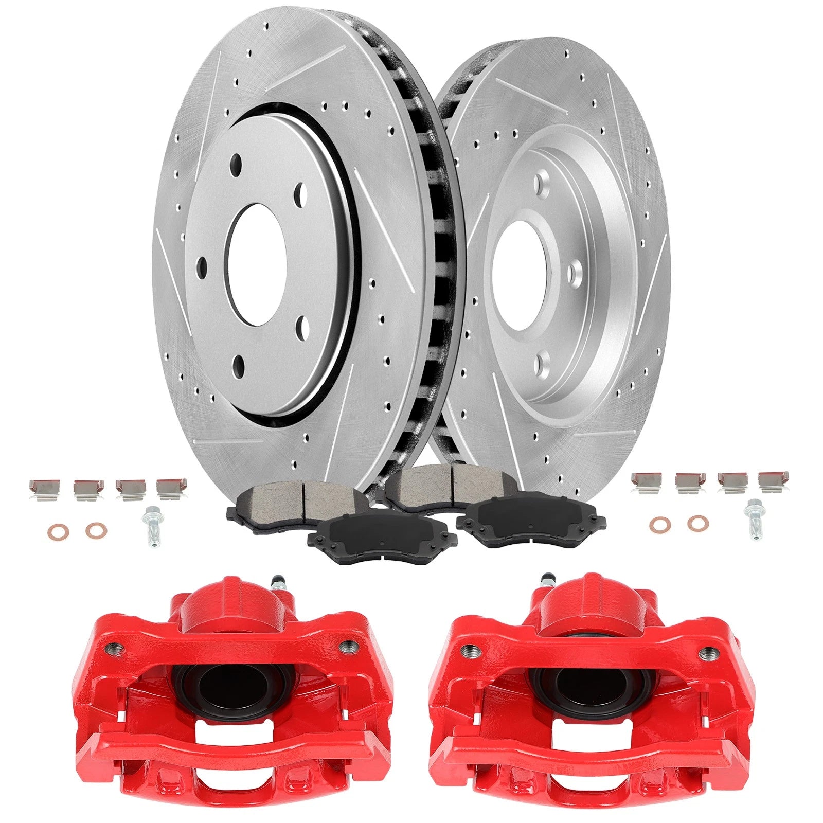Front Brake Caliper Kit with Ceramic Pads and Drilled Rotors for Dodge Grand Caravan