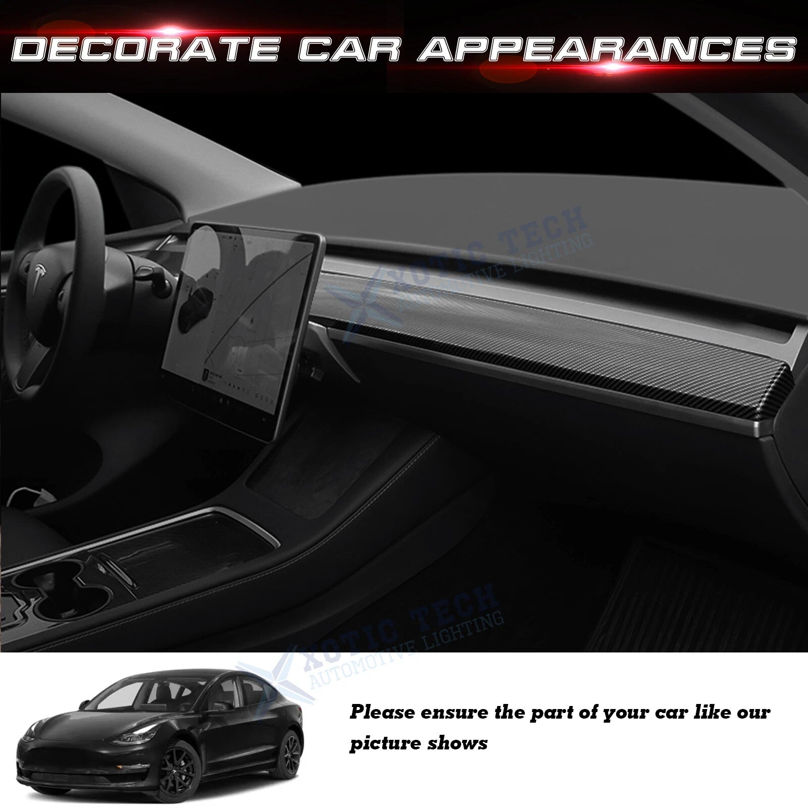 Carbon Fiber Dashboard Panel Cover for Tesla Model 3/Y (2017-2023)