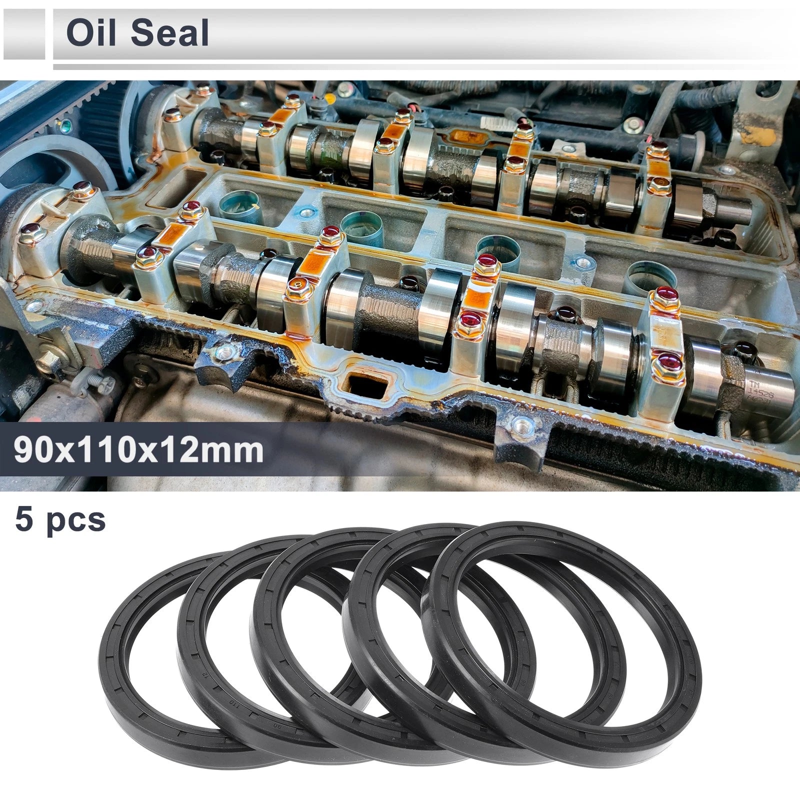 Set of 5 Oil Seal Rotary Shaft Seal Nitrile Rubber 90x110x12mm