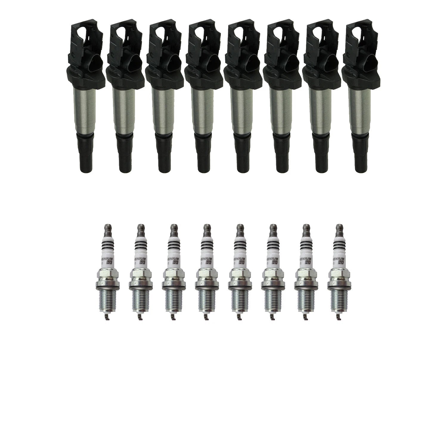 Set of 8 NGK Ignition Coils & RutheniumHX Spark Plugs for BMW E60 E65 E66 E53 (2001–2010)